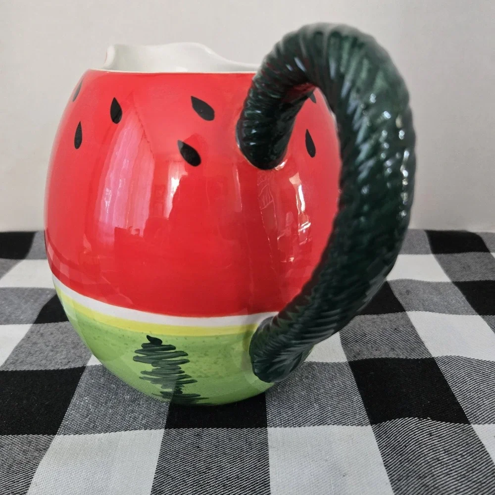 Darmaw Glossy Watermelon Themed Ceramic Large Shallow Bowl & Pitcher